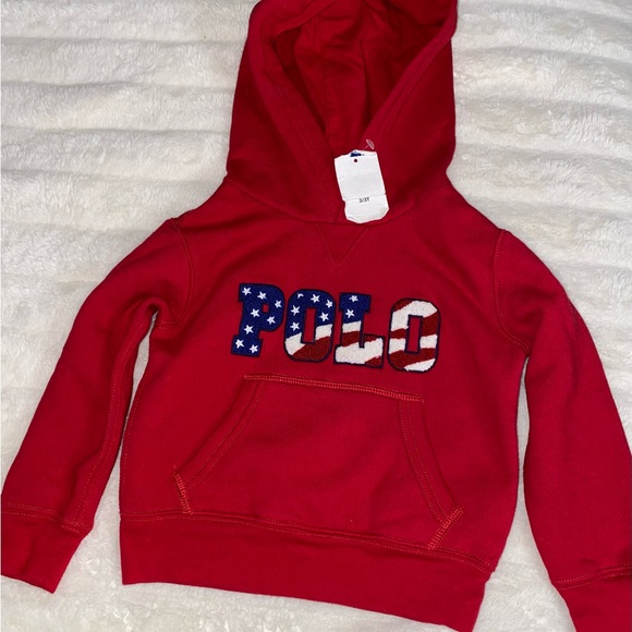 NWT Polo by Ralph Lauren Kids Hoodie Sweatshirt in Red with Flag Design 3 / 3T